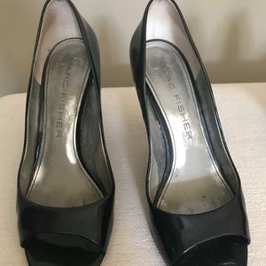 Navy patent leather peep toes